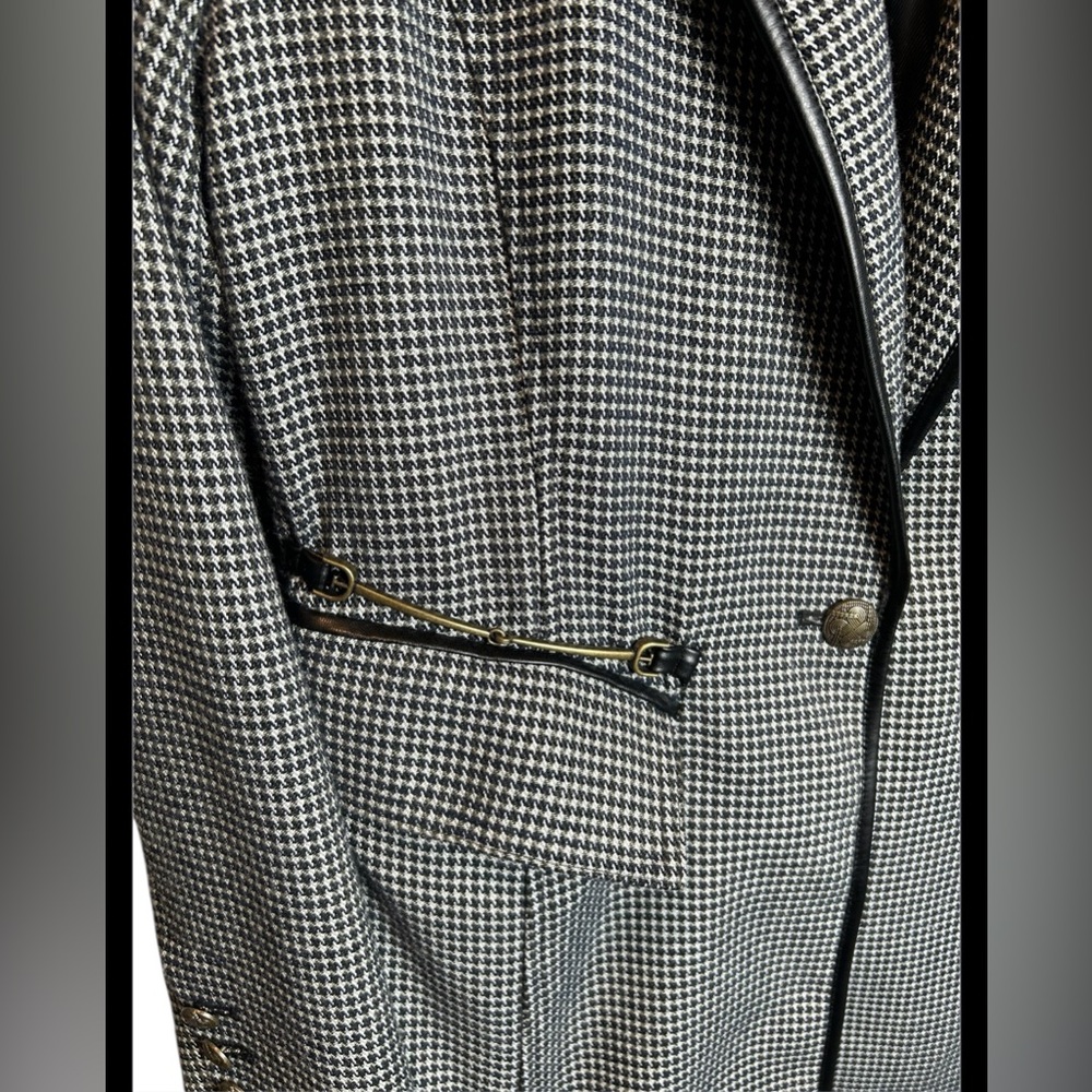 Sam Edelman Embellished Military Style Black White Houndstooth Blazer Size L - Picture 4 of 8